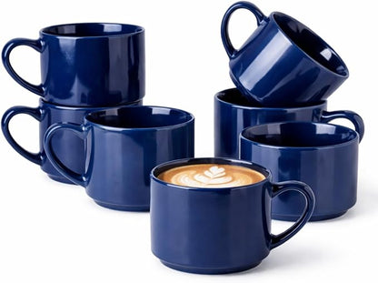 GBhome 14 OZ Coffee Mugs Set of 6, Stackable Navy Blue Coffee Cups Set | Modern by GBhome