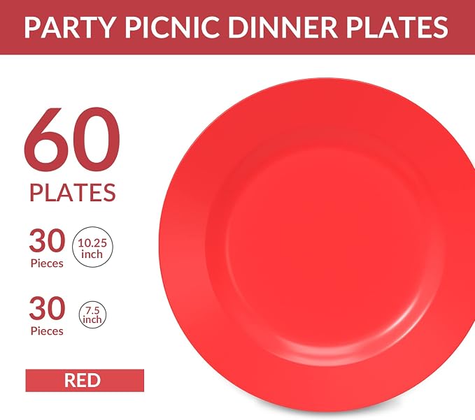 Plastic Plates Disposable 60 PCS, Heavy Duty 30 Dinner Plates 10.25" and 30 - Image 2