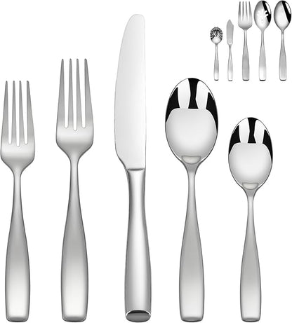 45-Piece Stainless Steel Silverware Set for 8, 18/10 Flatware With Serving Utensil, Heavy Duty Silverware Set, Mirror Polish High End, Dishwasher Safe, Ideal for Gift
