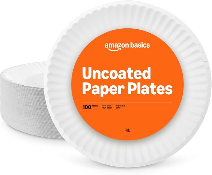 Amazon Basics 9" Uncoated White Paper Plates, Microwave Safe by AmazonBasics