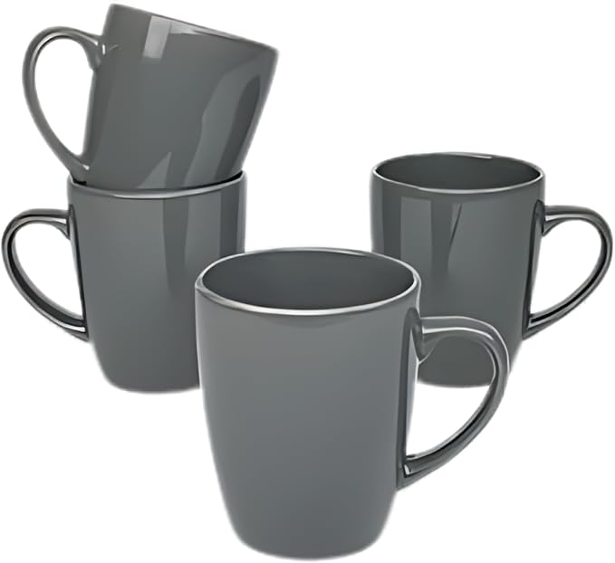 Coupe Stoneware Set of 4 Coffee Mugs, Dark Gray by 10StrawberryStreet