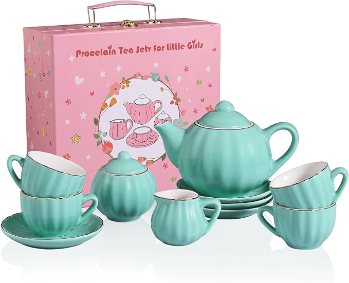 Sweejar Porcelain Tea Set for Little Girls, Kitchen Toys Tea Party Set for Kids by Sweejarco1949