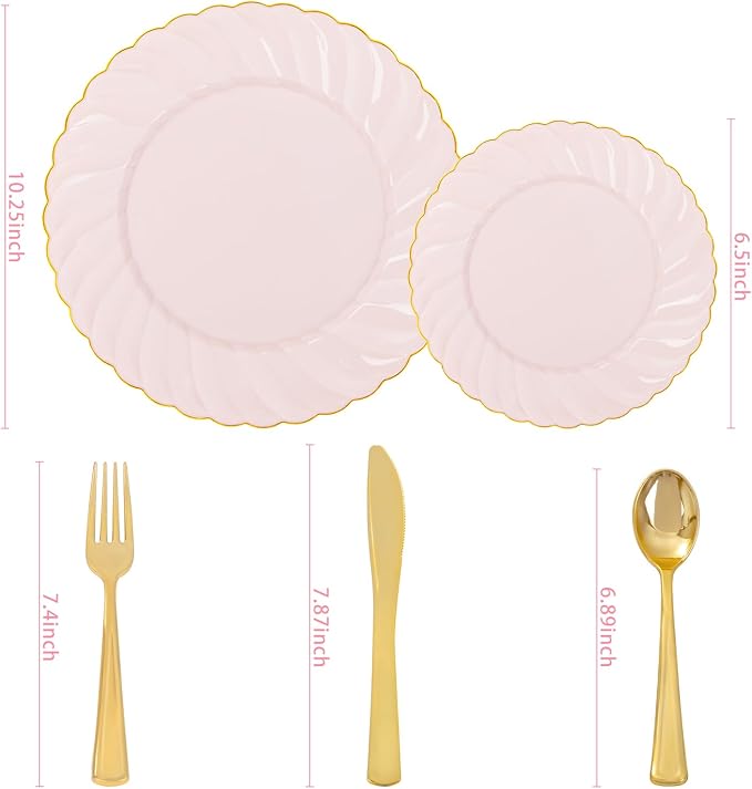YOUBET 125PCS Pink Plastic Plates - Image 2