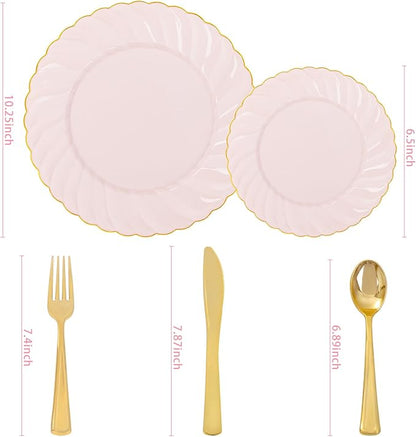 YOUBET 125PCS Pink Plastic Plates - Image 2