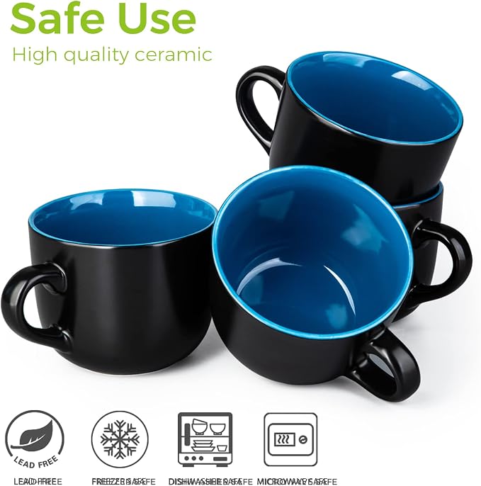 AmorArc 24 oz Soup Mugs with Handles, Jumbo Ceramic Bowls Mugs Set with handles - Image 8