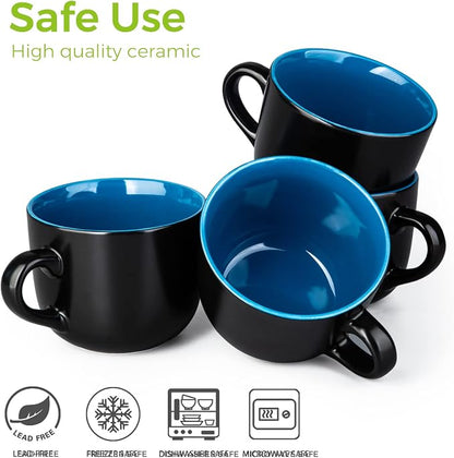 AmorArc 24 oz Soup Mugs with Handles, Jumbo Ceramic Bowls Mugs Set with handles - Image 8