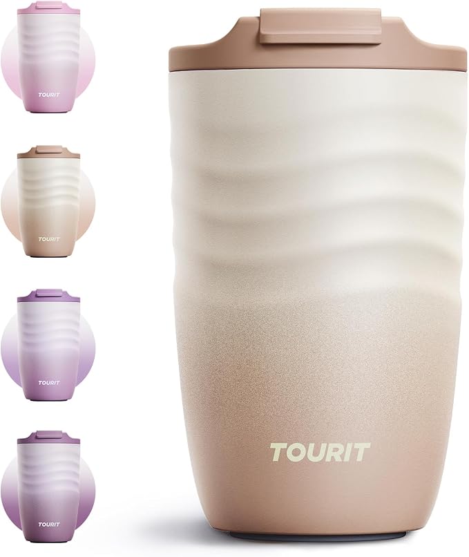 TOURIT 12 oz Travel Coffee Mug, Vacuum Insulated Stainless Steel Tumbler by TOURIT