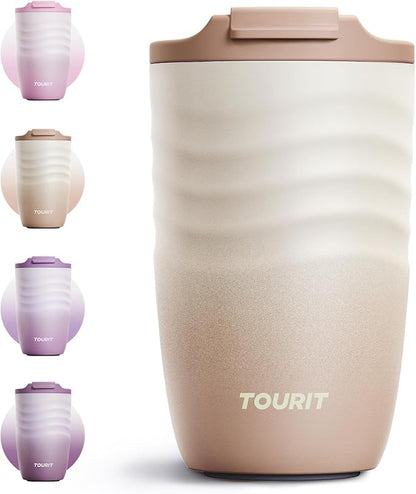 TOURIT 12 oz Travel Coffee Mug, Vacuum Insulated Stainless Steel Tumbler by TOURIT