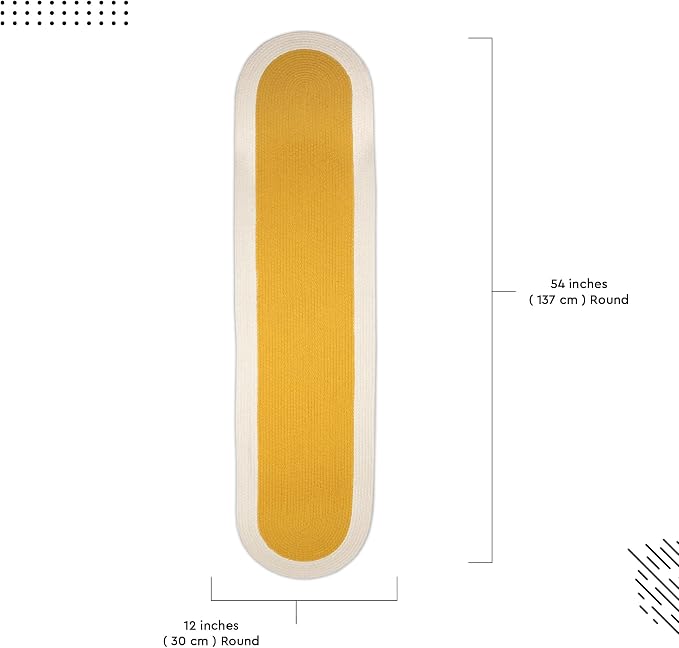 Encasa XO Dining Table Runner, Handmade Ribbed Cotton 12"x54" Yellow & Off White - Image 6
