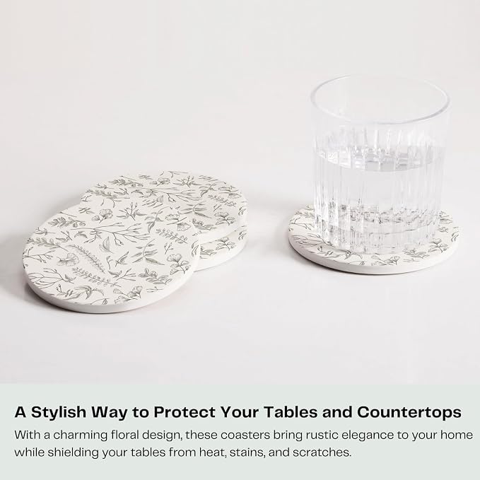 Set of 6 Floral Ivory and Gray Coasters - Image 3