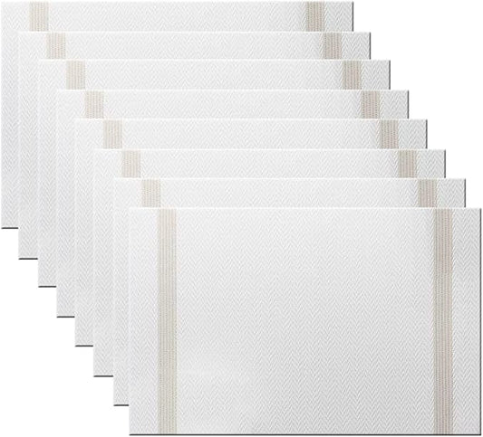PIGCHCY Placemats Set of 8, Luxurious Elegant Placemats Non-Slip Washable Durable Table Mats for Home/Dining Room Decoration (White)