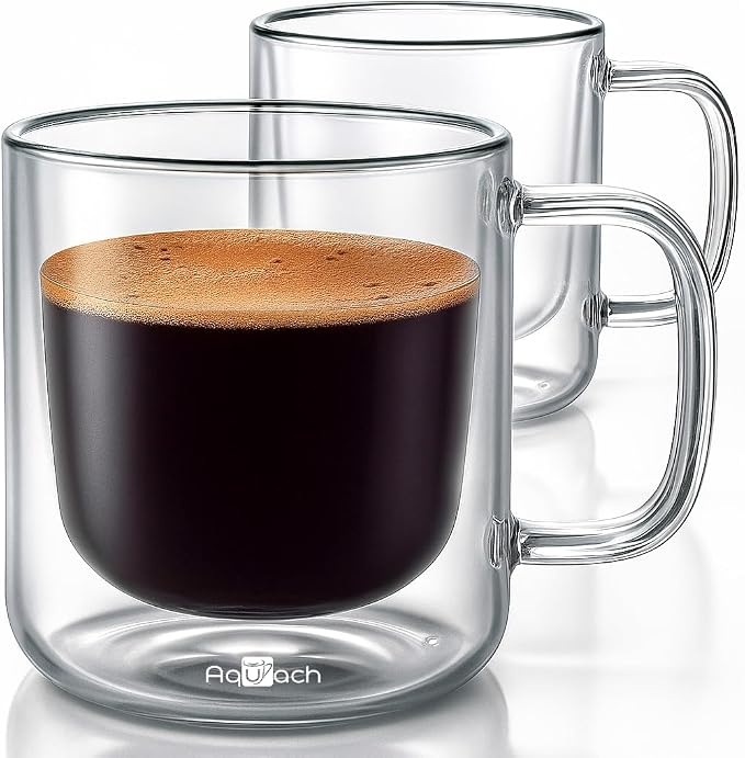 Aquach 8oz Double Walled Glass Coffee Mugs 2pcs, Insulated Espresso Cups | by Aquach