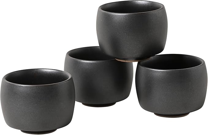Rural Style Small Ceramic Espresso Cups Set of 4 Coffee Mugs 5oz Black | Tea by NCQIXIAO