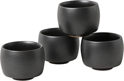 Rural Style Small Ceramic Espresso Cups Set of 4 Coffee Mugs 5oz Black | Tea by NCQIXIAO