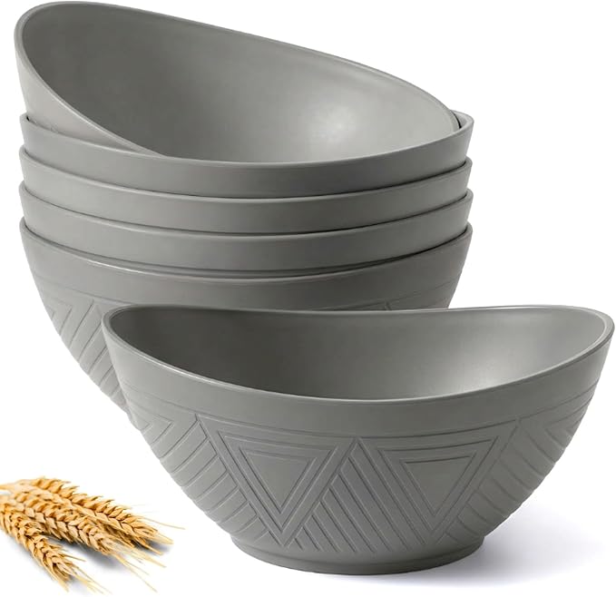 Wheat Straw Bowls, Large Salad Bowls Set of 6-60 OZ Serving Bowl by HOMIENLY