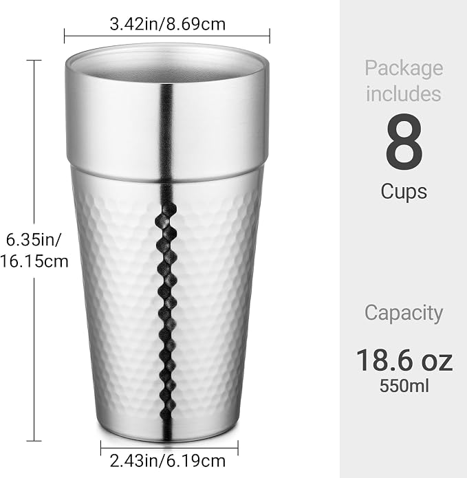 Beasea Stainless Steel Cups 19 oz, 8 Pack Large 18.6oz 550ml Stainless Steel - Image 2