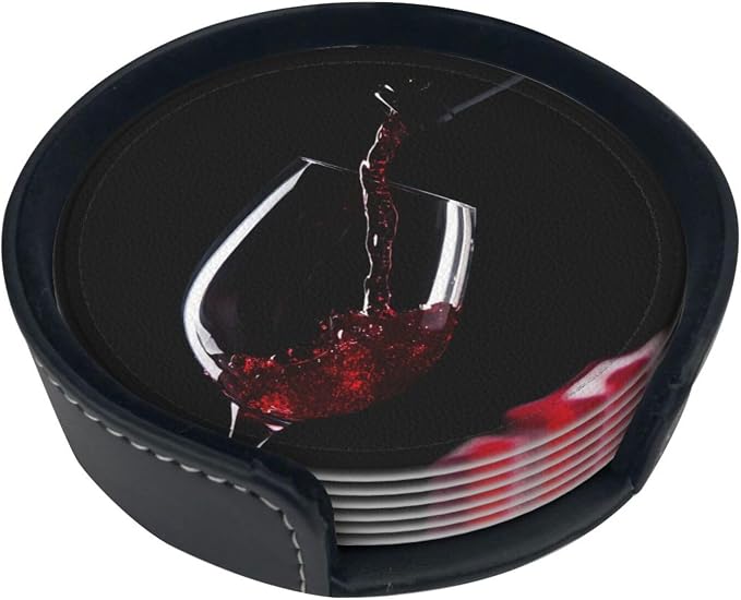 6 Pcs Red Wine Glass Splash Arts Leather Coasters - Image 2