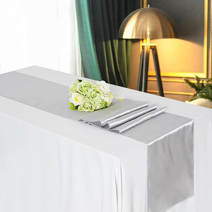 Silver Table Runners 16 Pack 12x108 inch Silk Satin Smooth Fabric | Satin Table - Image 5