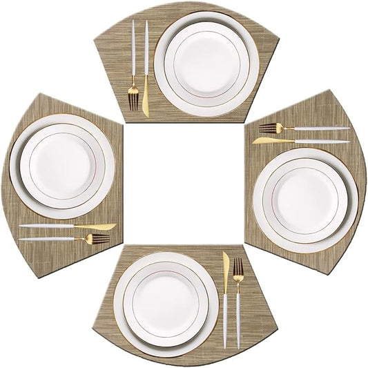 PIGCHCY Wedge Shaped Placemats for Dining Table Washable Vinyl Placemats Heat Resistant Table Mats Set of 4 (Beige)