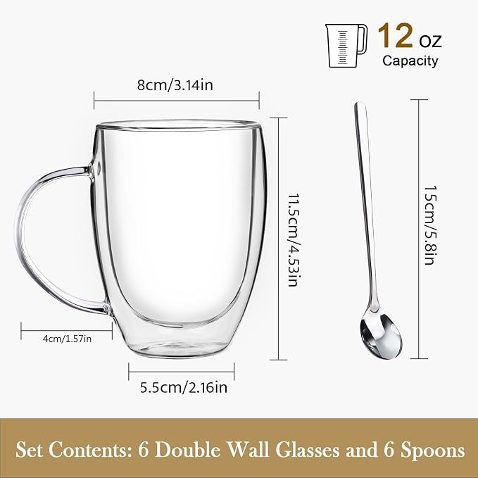 Double Wall Glass Coffee Mugs, 12 Oz Clear Coffee Mugs - Image 4