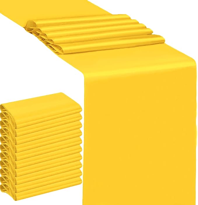 10 Pack Wedding Satin Yellow Table Runners 12 X 108 Inches Table Runner by SINSSOWL