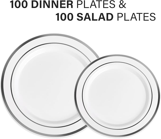 AOZITA 200Pcs Silver Plastic Plates, Disposable Plastic Party Plates - Image 2