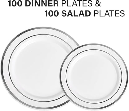 AOZITA 200Pcs Silver Plastic Plates, Disposable Plastic Party Plates - Image 2