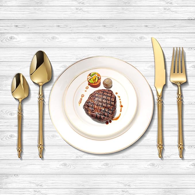 Gold Silverware Set for 6 Premium 18/10 Stainless Steel Flatware Set 24 Piece Include Knives Forks and Spoons Cutlery Utensils Light Luxury Vintage Style for Home Kitchen Christmas Restaurant