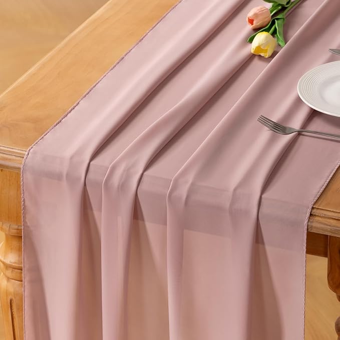 Dusty Rose Chiffon Table Runner Summer Boho Wedding Birthday Party Decor | 10ft by Socomi