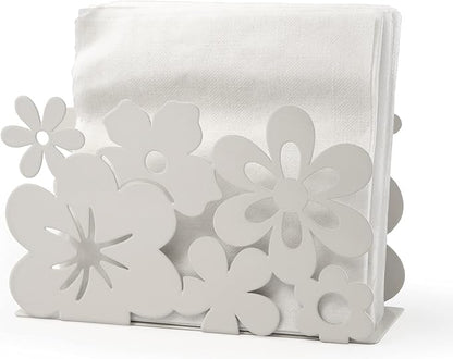 Mango Steam Tabletop Napkin/Tissue & Letter Holder For Home, Kitchen, Restaurants (Flower, White)