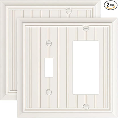 2-Pack Classic Beadboard Combo Toggle/Decorator Light Switch Cover Plate, Light Almond Decorative Electrical Outlet Covers, Durable Natural Bamboo Fiber Switch Plates and Outlet Covers