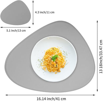 Leather Placemats Set of 4, Oval Faux Leather Placemats for Kitchen Dining Table, Wipeable Washable Dining Table Mats Heat Resistant Modern Placemats for Round Tables (Light Grey)