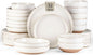 AmorArc Ceramic Dinnerware Sets with Pasta Bowls for 8, Handpainted Plates and Bowls Set with Rustic Terracotta Underside, Scratch Resistant Dishes Set, Dishwasher & Microwave Safe, 32 Pcs