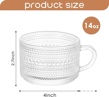 6 Pcs Vintage Coffee Mugs Clear Embossed Glass Cups - Image 2