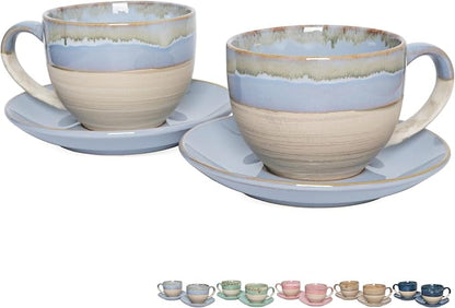 Bosmarlin Ceramic Cappuccino Cup and Saucer Set of 2, 10 Oz, Coffee Cups by Bosmarlin