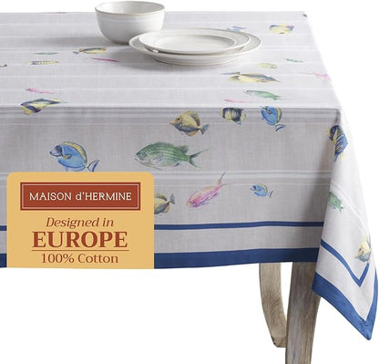 Maison d' Hermine Table Cloth Rectangle Table 100% Cotton 60 x 108 Inches Tablecloth Reusable Decorative for Dining Room Farmhouse Home Valentines Day Decorations Spring Summer - Poisson