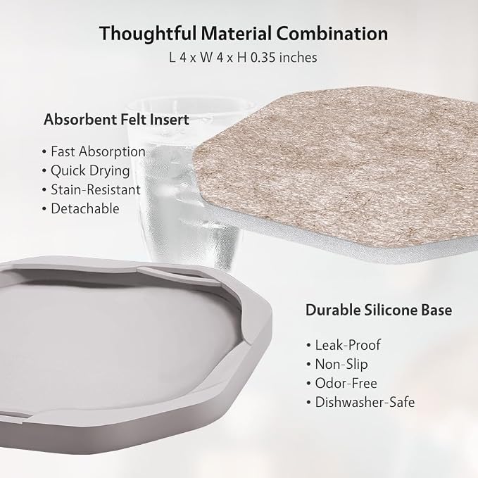 UMIRRO Absorbent Felt & Silicone Drink Coasters Set of 4, Neutral Beige | - Image 2