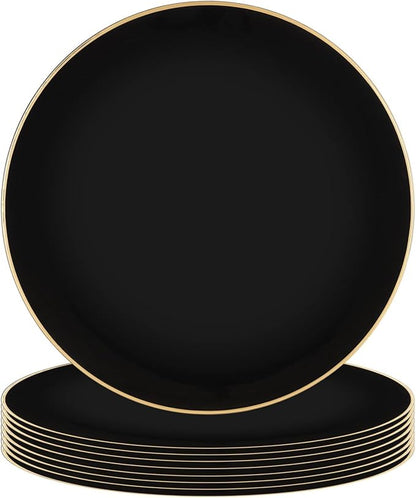 PARTY BARGAINS 13-Inch Charger Plates - 8 Pack, Organic Collection Black Gold Rim, Heavy-Duty Disposable Chargers for Elegant Dining - Ideal for Weddings and Formal Events