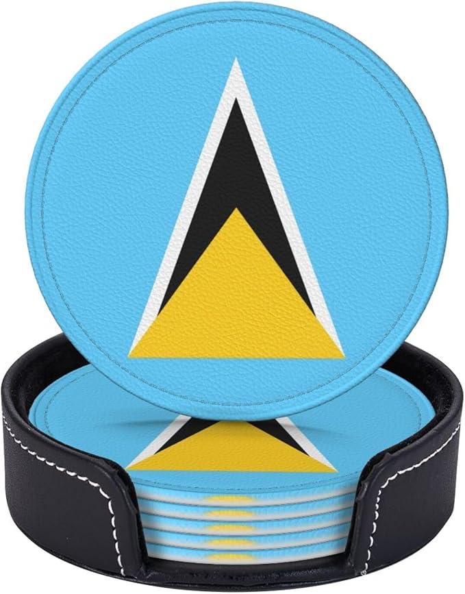 6 Pack Saint Lucia Flag Leather Coaster by GTEVUTS
