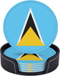6 Pack Saint Lucia Flag Leather Coaster by GTEVUTS