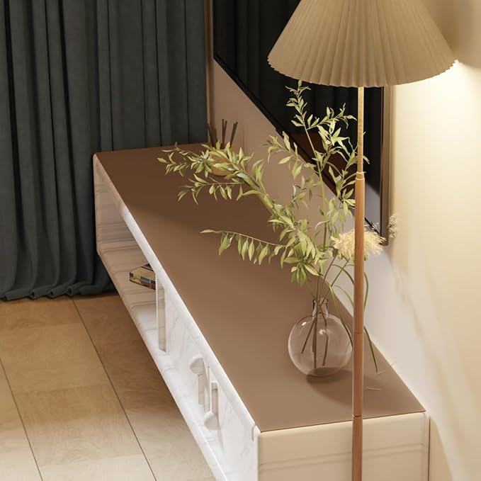 Leather Dresser Cover,1.8mm Thick,14x84 Inch,Dresser Protector Top,Dresser Top Protector,Dresser Cover Top,Dresser Top Cover,Dresser Cover Top for Bedroom.(Mud Color+Champagne Gold,14x84)