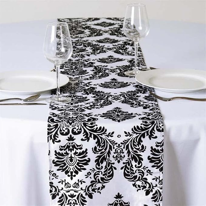 Efavormart 5PCS of Black Damask Flocking Premium Table Top Runner by efavormart