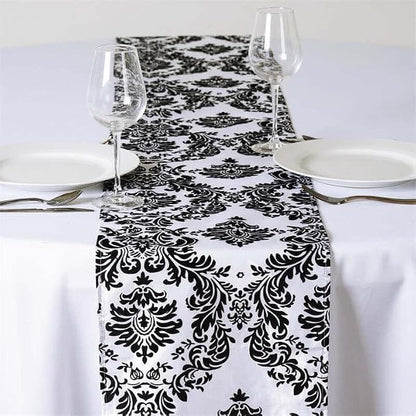 Efavormart Black Damask Flocking Premium Table Top Runner by efavormart