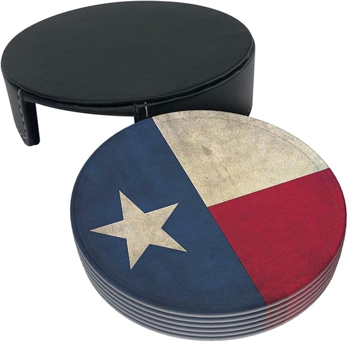 6 Pcs Texas Flag Pentagram Stars Leather Coasters - Image 3