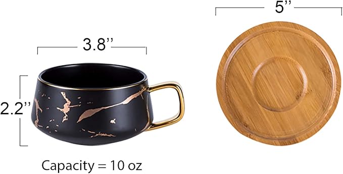 Jusalpha 10 oz Luxury Golden Hand Print Tea Cup and Saucer Set - Image 2