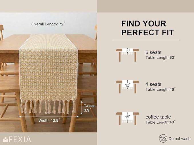Boho Fall Table Runner Woven for Home Dining Table Decor 13x72 Inch | 72 Inches - Image 2