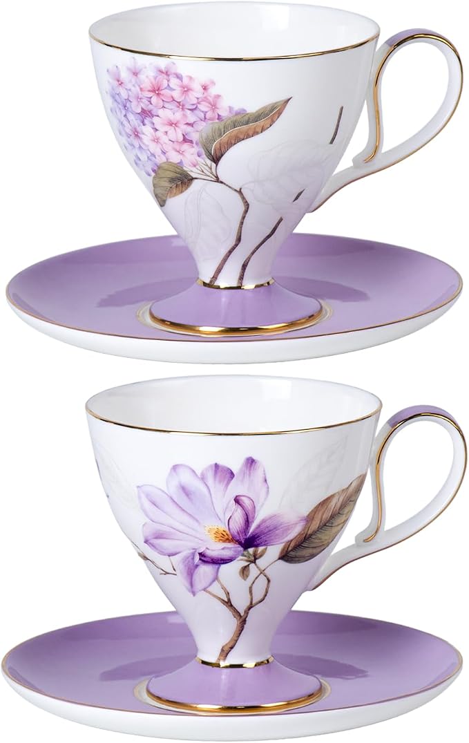 KAMMAK Tea Cups Set of 2, Ceramic Floral Pattern Demitasse Cup | Porcelain by KAMMAK