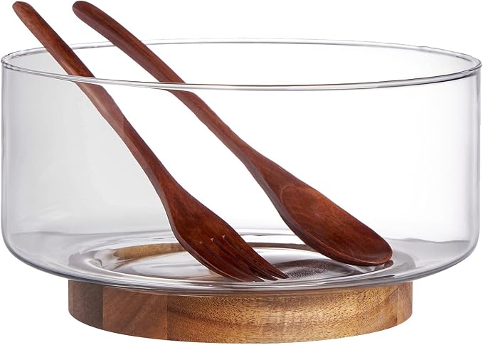 Glass Salad Bowl Set, 9″ Medium Salad Servers by Unknown