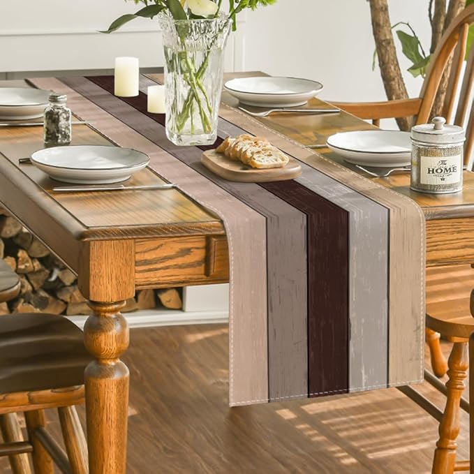 Artoid Mode Brown Retro Rustic Wood Texture Table Runner, Seasonal Spring - Image 4