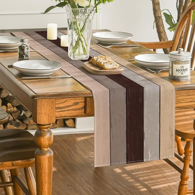Artoid Mode Brown Retro Rustic Wood Texture Table Runner, Seasonal Spring - Image 4